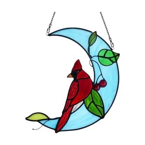 Stained Glass Cardinal on Crescent Moon